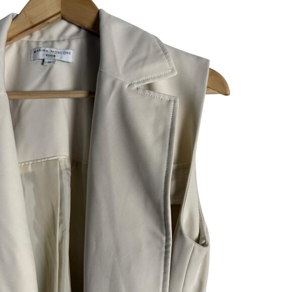 Marina Moscone Cream Long Belted Wrap Vest Trench Coat Size Medium - Picture 9 of 16